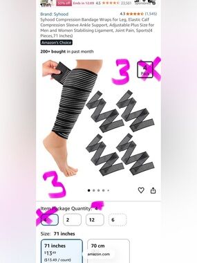 Syhood Compression Bandage Wraps Set Of 3 For Leg, Calf, Ankle Suppprt 71 Inches
